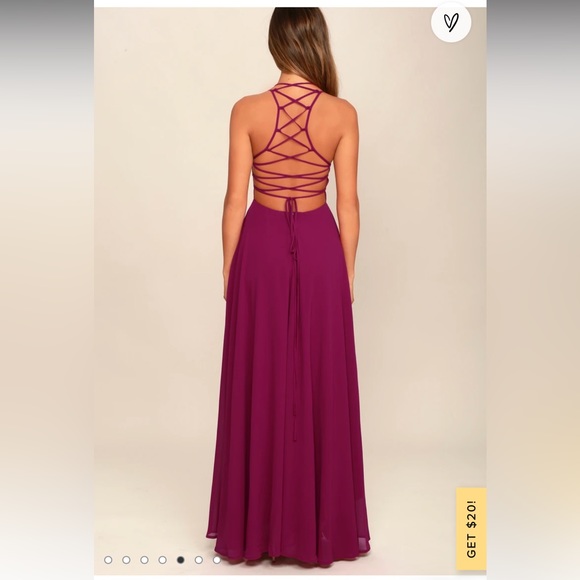 Lulu’s | Strappy To Be Here Magenta Lace-Up Maxi Dress - Picture 5 of 9